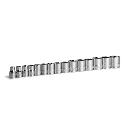 Capri Tools 38 Drive Shallow Chrome Socket Set, 6Point, 8 to 22 mm, 15Pcs CP12320-15MS